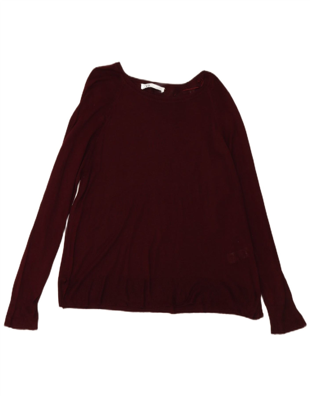 ZARA Dame Boat Neck Jumper Sweater UK 16 Large Burgundy Viscose