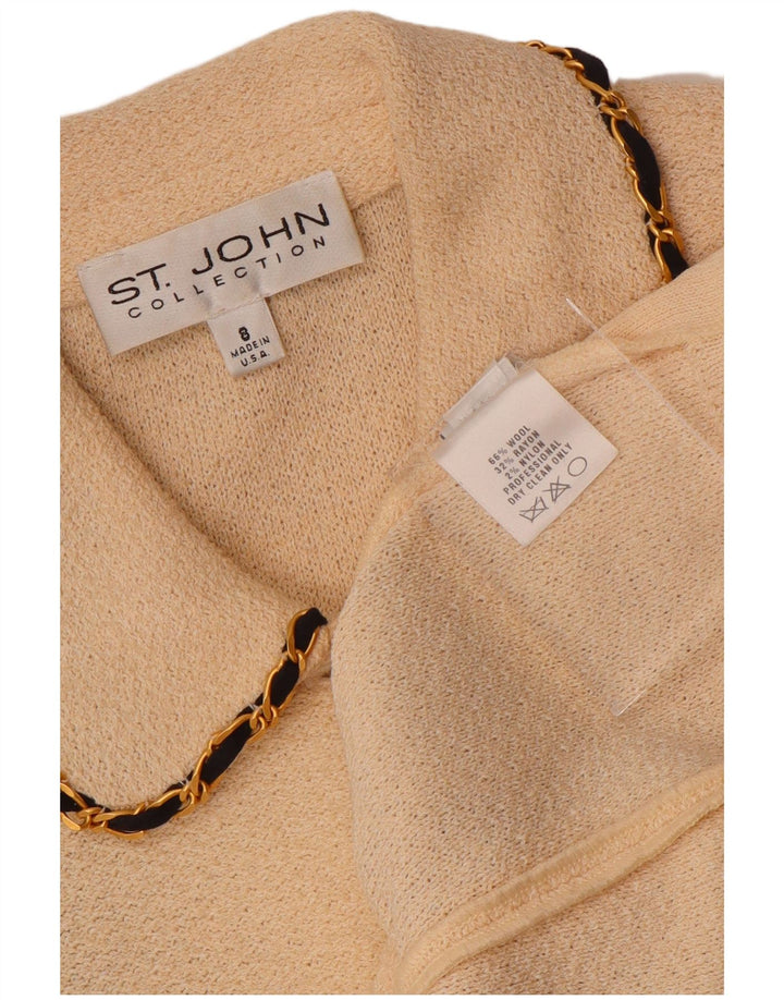 VINTAGE 3/4-ærmet cardigantrøje til kvinder US 8 Medium Off White Uld