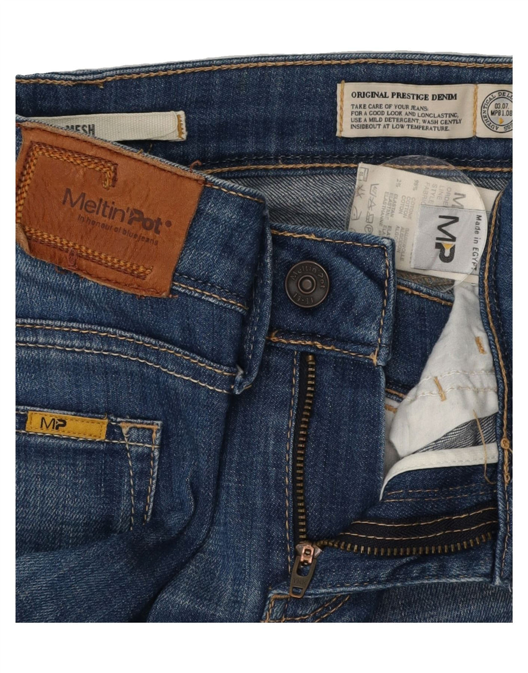 MELTIN' POT Womens Mesh Slim Jeans W27 L34 Blue Cotton Vintage Meltin' Pot and Second-Hand Meltin' Pot from Messina Hembry 