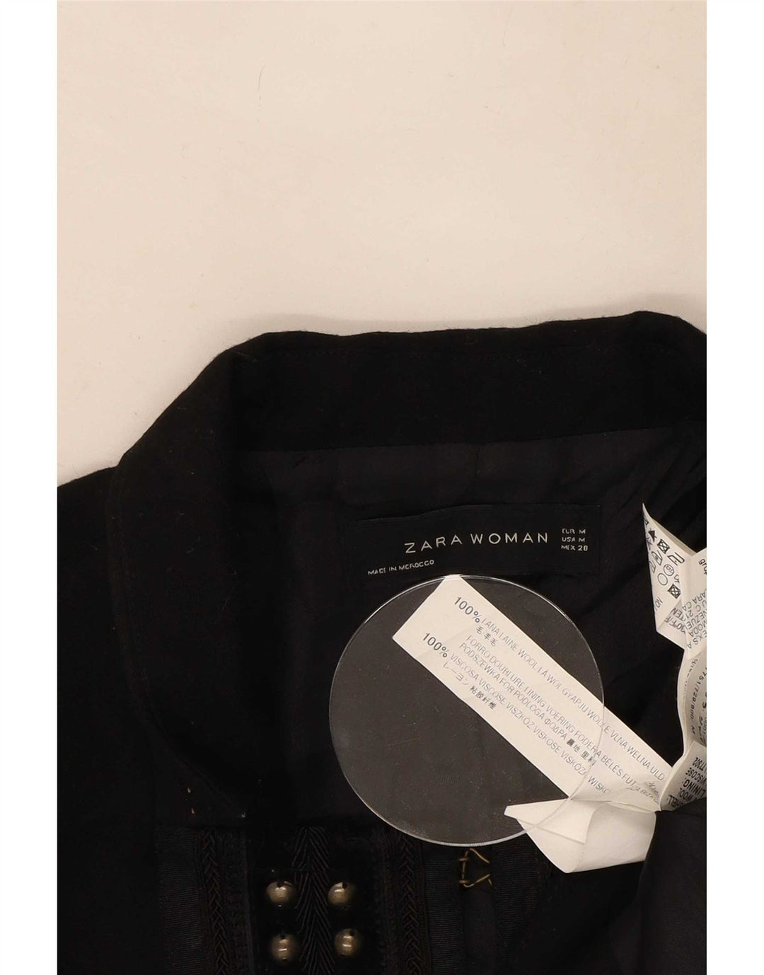 Zara Dame Blazer Jacket UK 12 Medium Sort Uld