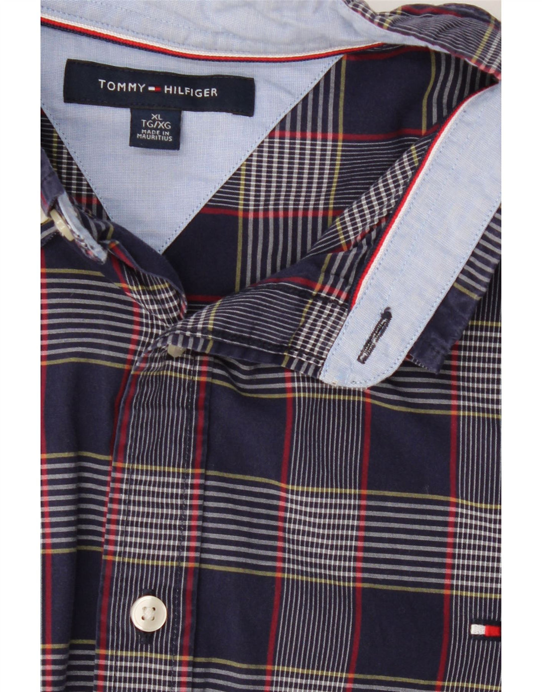 TOMMY HILFIGER Mens Shirt XL Navy Blue Check Cotton Vintage Tommy Hilfiger and Second-Hand Tommy Hilfiger from Messina Hembry 