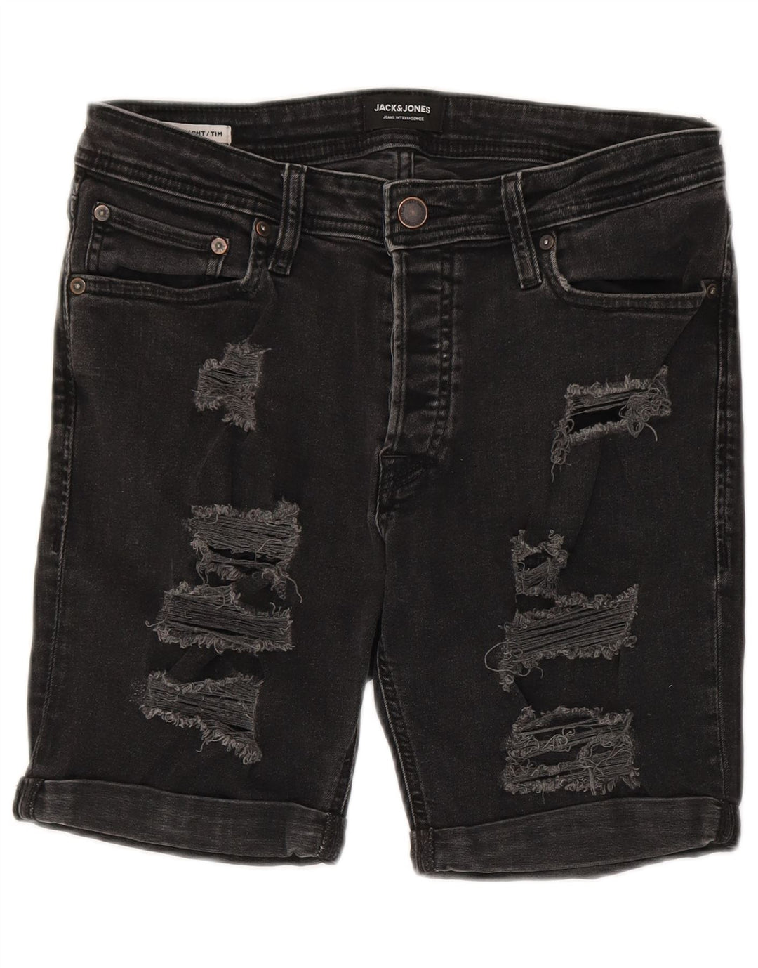Jack & Jones Herre Tim Distressed Denim Shorts Medium W30 Sort Bomuld
