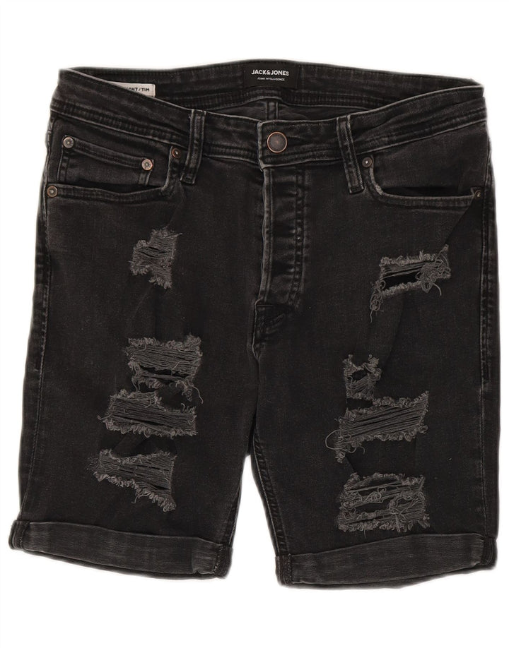 Jack & Jones Herre Tim Distressed Denim Shorts Medium W30 Sort Bomuld