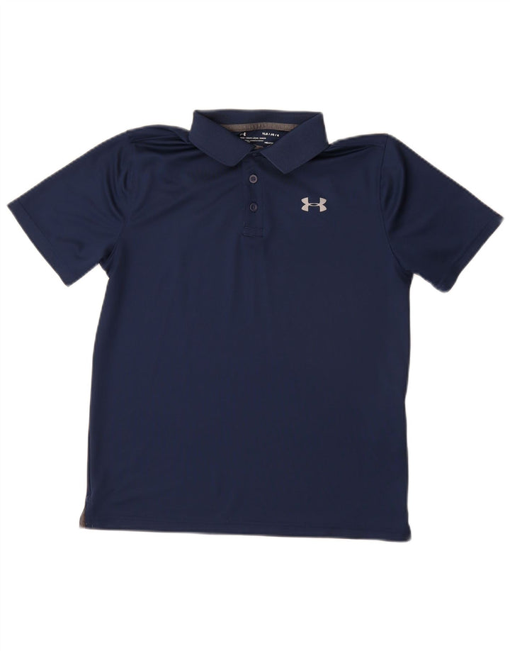 UNDER ARMOUR Boys Heat Gear Polo Shirt 11-12 Years Large Navy Blue