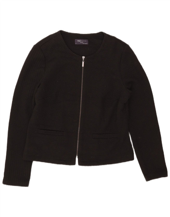 Marks & Spencer Dame Crop Full Zip Blazer Jacket UK 14 Medium Black
