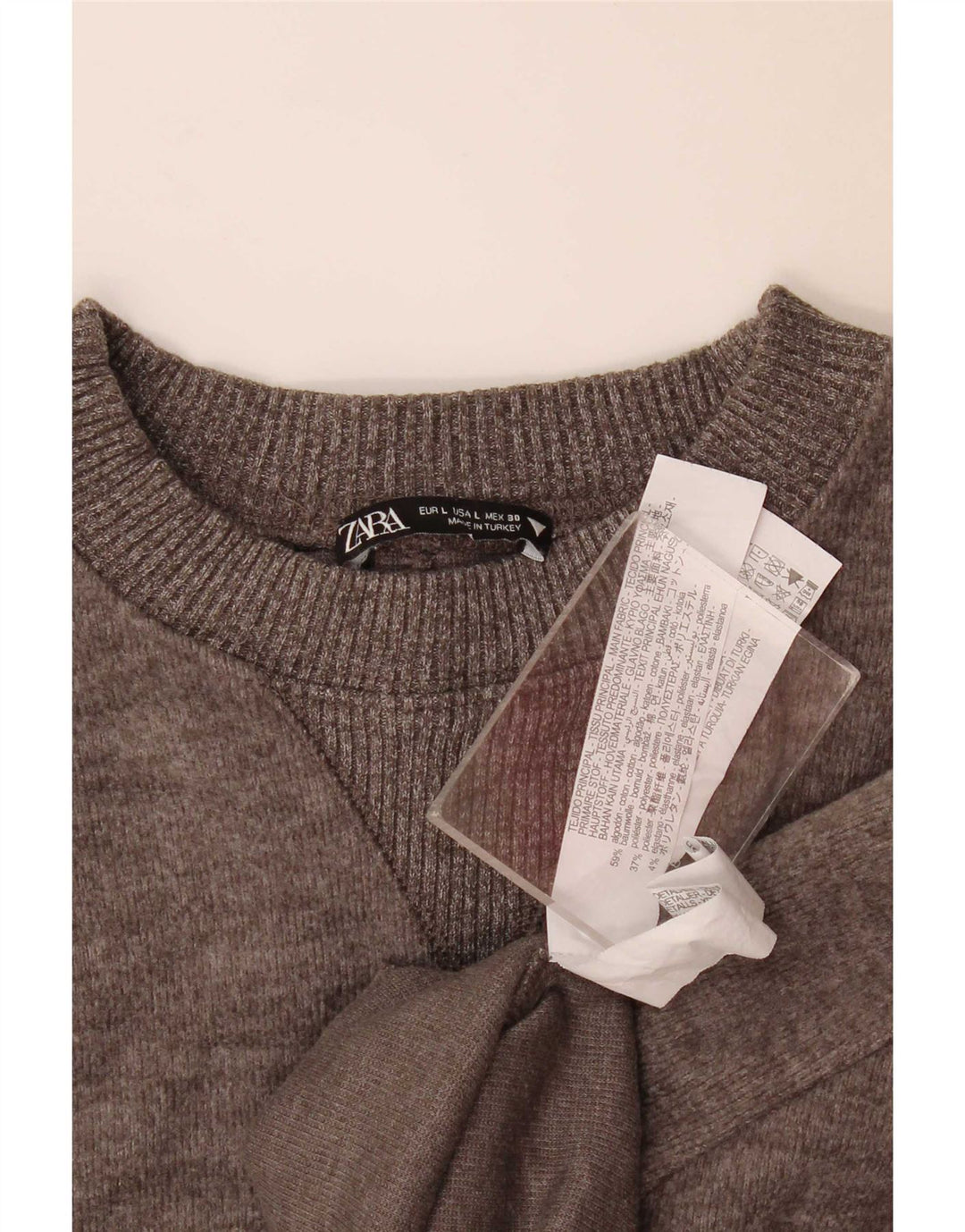 Zara Dame Crop Bluse Top UK 16 Stor Grå Bomuld