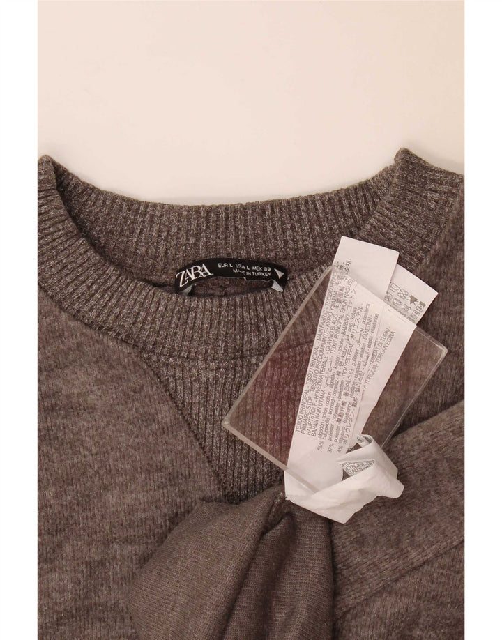 Zara Dame Crop Bluse Top UK 16 Stor Grå Bomuld