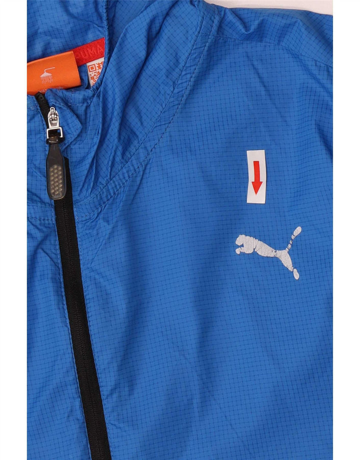 Puma Regnjakke med hætte til mænd UK 42 XL blå ternet nylon