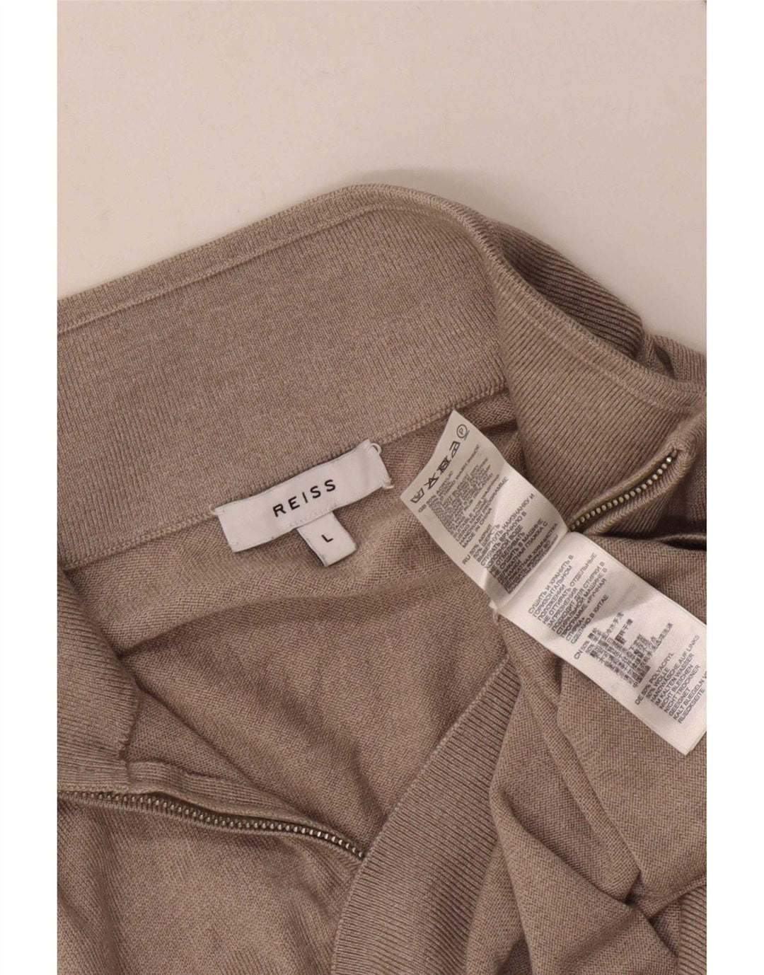 Reiss Herre Zip Neck Jumper Sweater Stor Beige Akryl