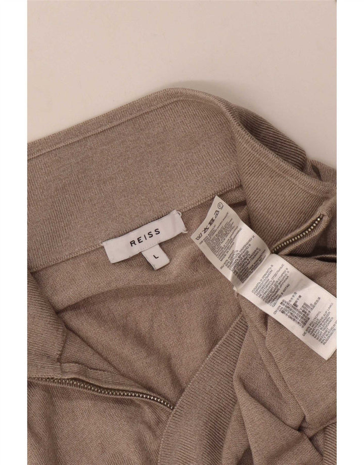 Reiss Herre Zip Neck Jumper Sweater Stor Beige Akryl