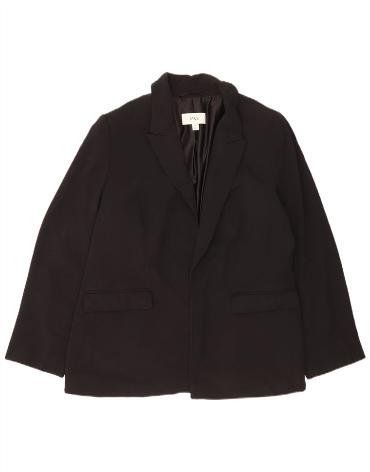 Marks & Spencer Womens Open Blazer Jacket UK 14 Large Black Polyester