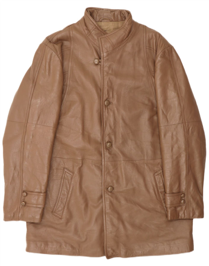 VINTAGE Mens Leather Coat IT 48 Medium Brown Leather