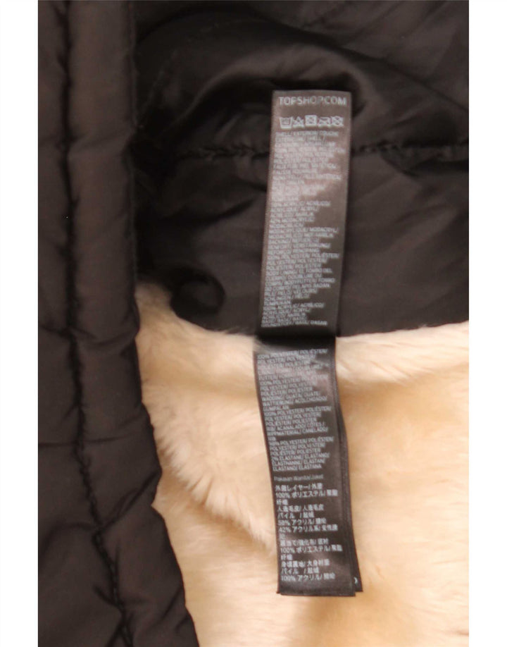Topshop Dame Hætte Oversized Polstret Jakke UK 8 Small Black Polyester