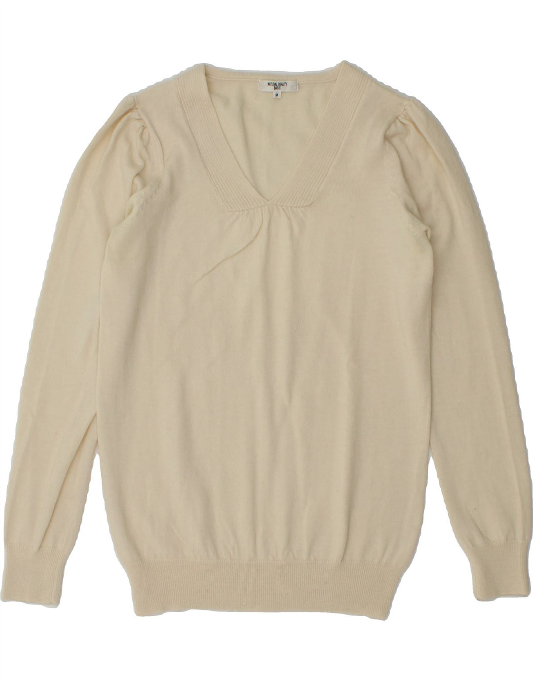 VINTAGE Womens V-Neck Jumper Sweater UK 12 Medium Off White Vintage Vintage and Second-Hand Vintage from Messina Hembry 