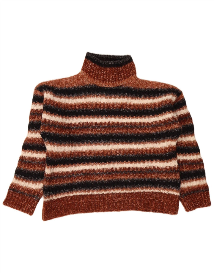 Massimo Dutti Dame Crop Turtle Neck Jumper Sweater UK 14 Medium Brown