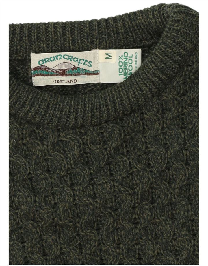 Aran Crafts Herre Boat Neck Jumper Sweater Medium Grøn Merinould