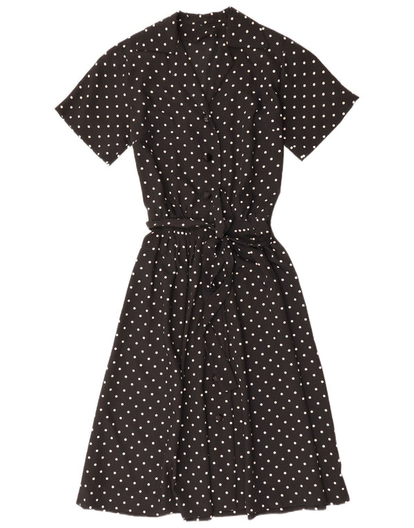 Vintage Kvinders Kortærmede Skjortekjole UK 16 Large Black Polka Dot