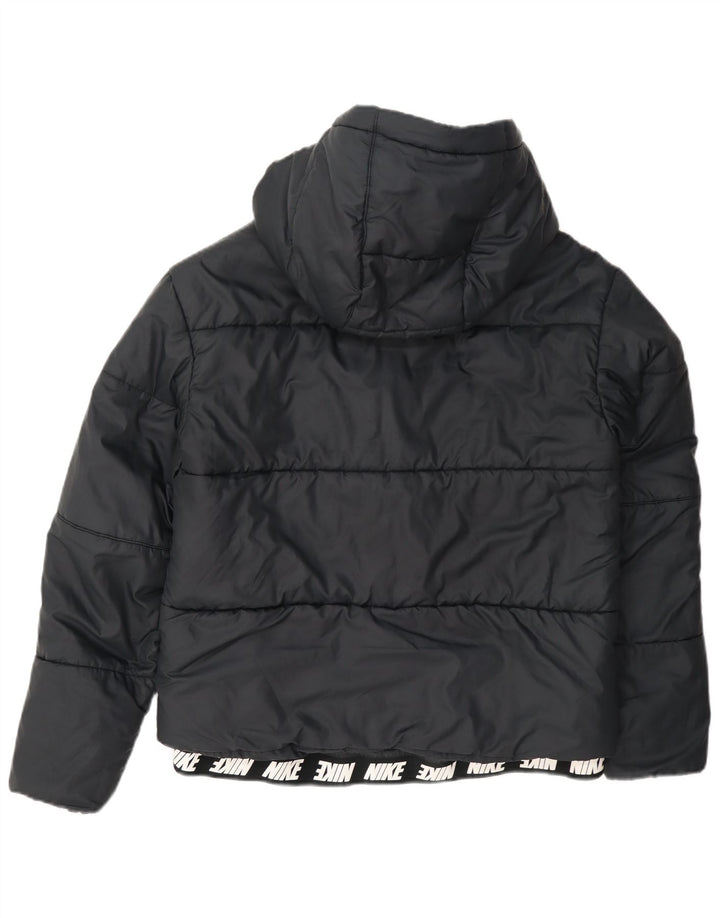 Nike grafisk polstret hættejakke til kvinder UK 14 Medium marineblå polyester