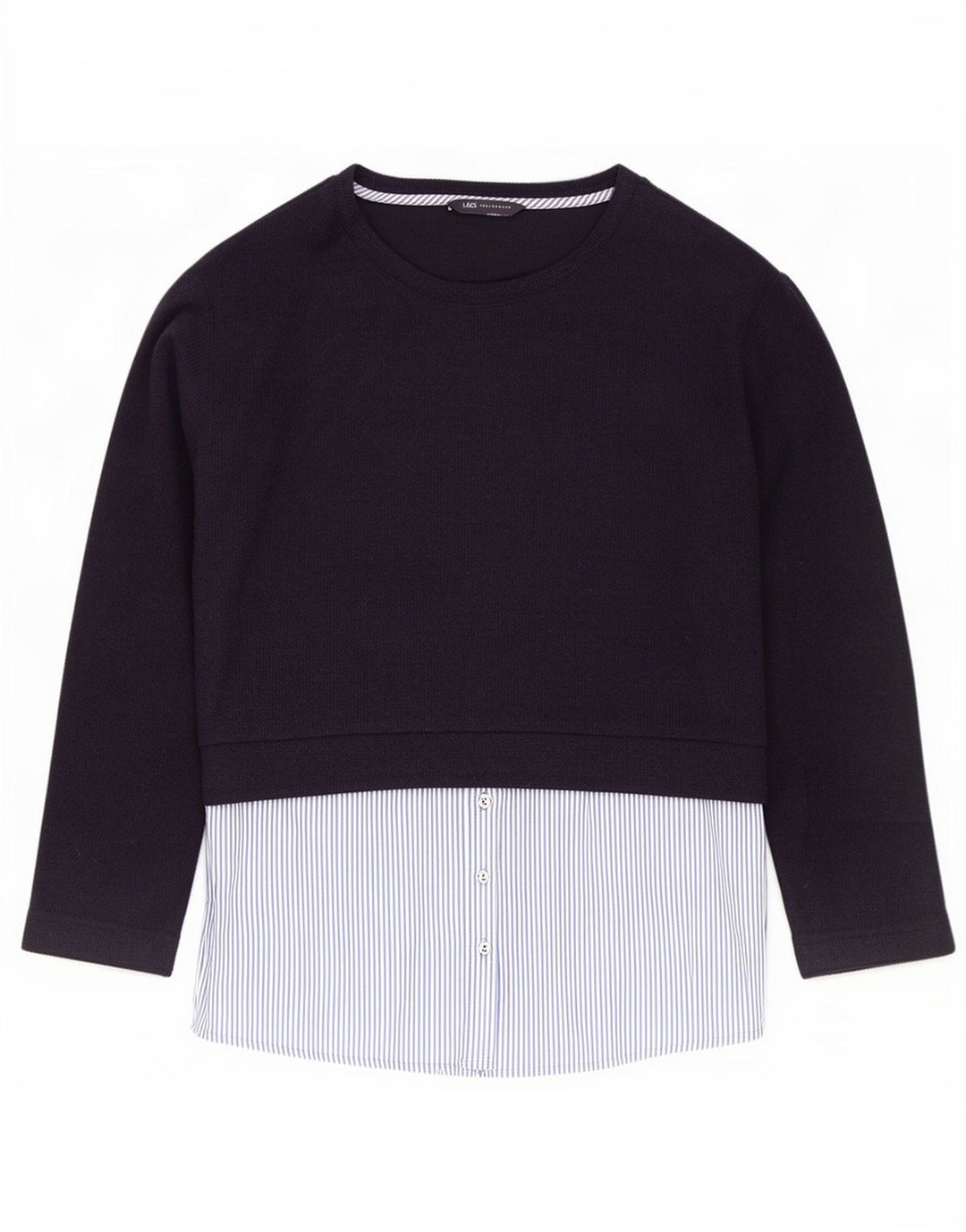 Marks & Spencer Dame Top Langærmet UK 14 Large Navy Blue Colourblock