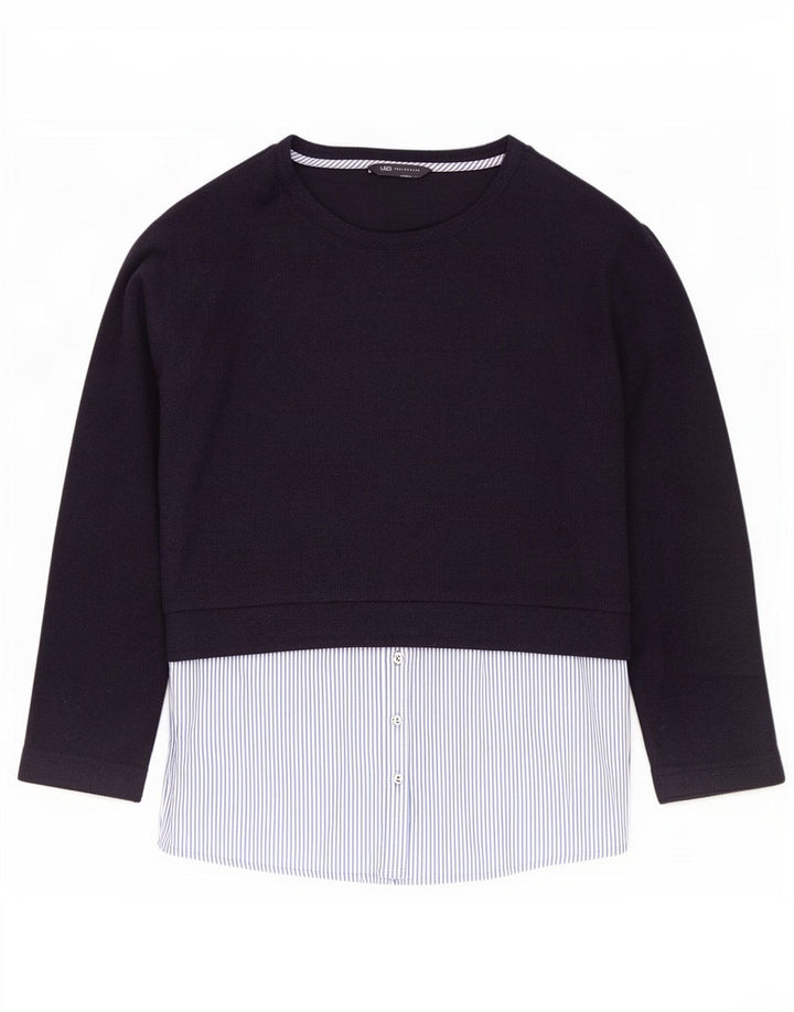Marks & Spencer Dame Top Langærmet UK 14 Large Navy Blue Colourblock