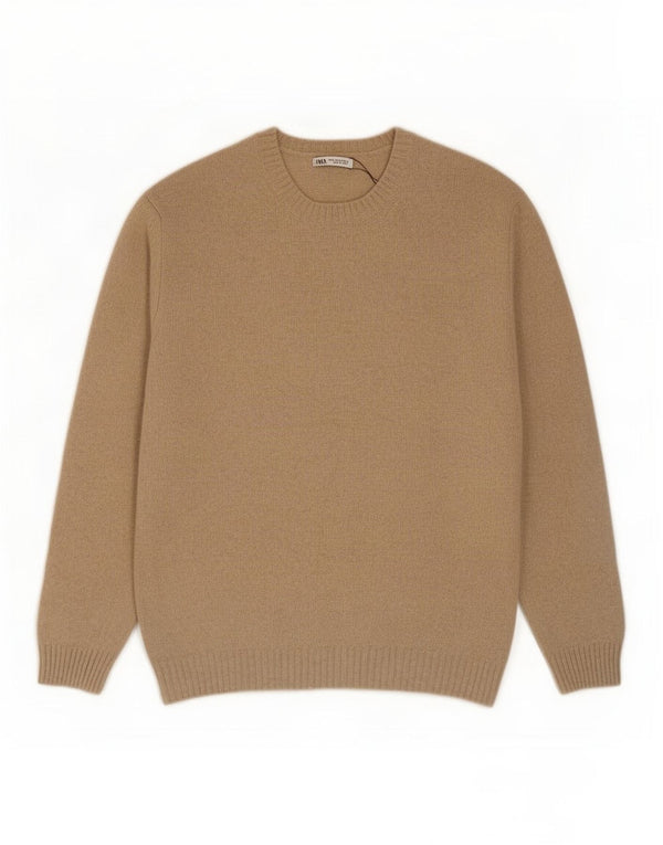 Zara Herre Crew Neck Jumper Sweater XL Beige Uld