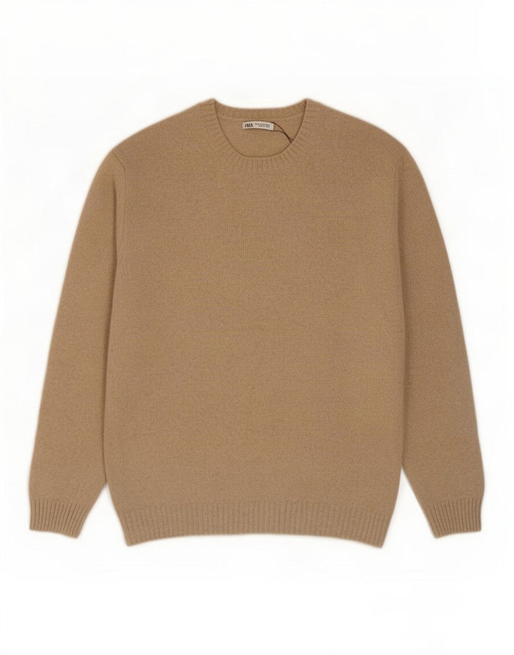 Zara Herre Crew Neck Jumper Sweater XL Beige Uld