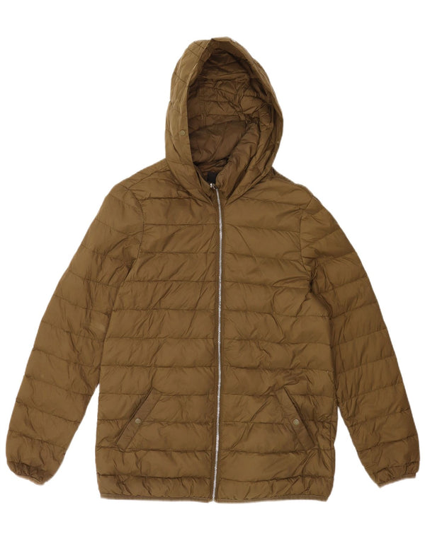 Zara Polstret hættejakke til kvinder UK 10 Small Khaki Polyester
