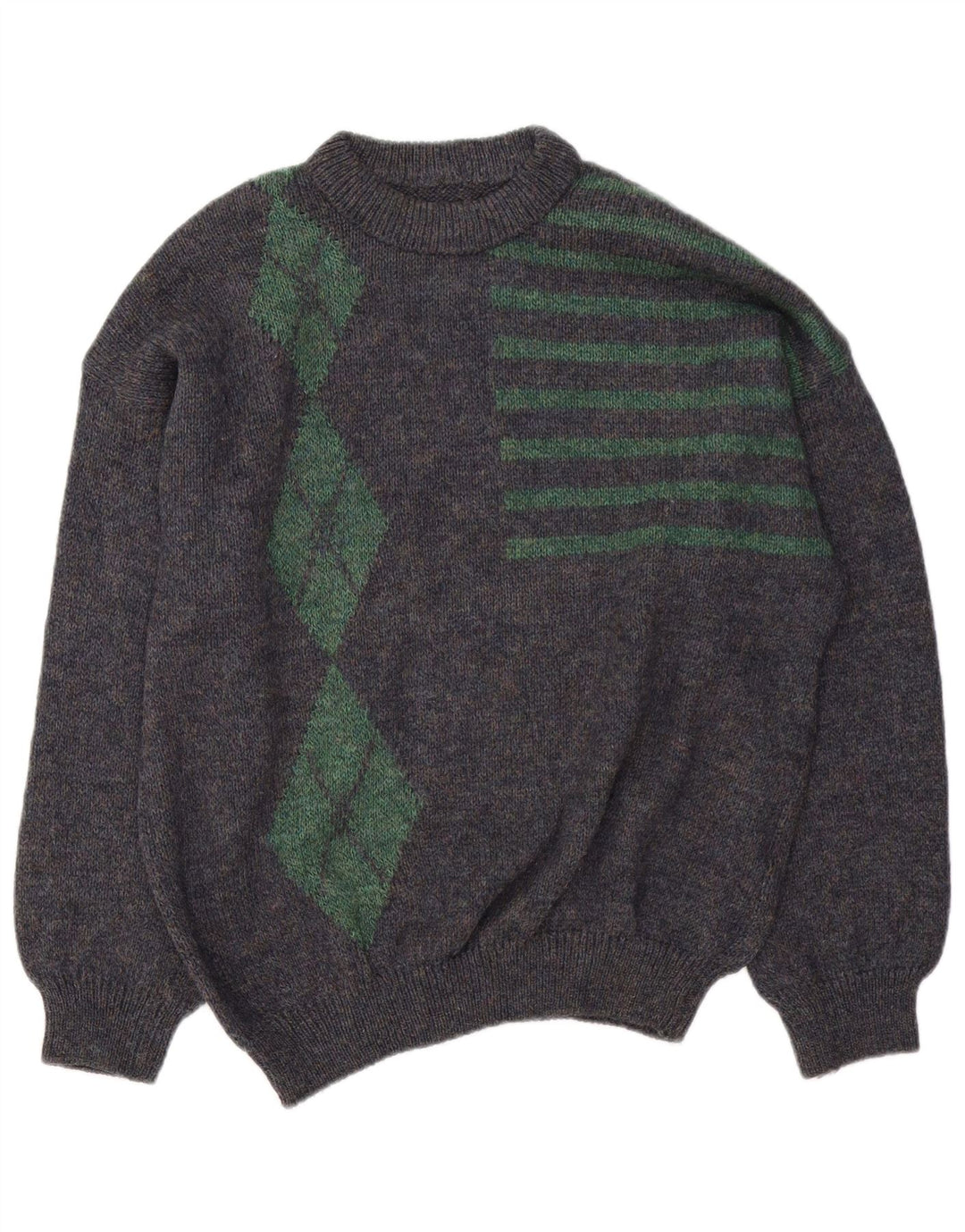 Vintage herre rund hals sweater XL marineblå Argyle/Diamond