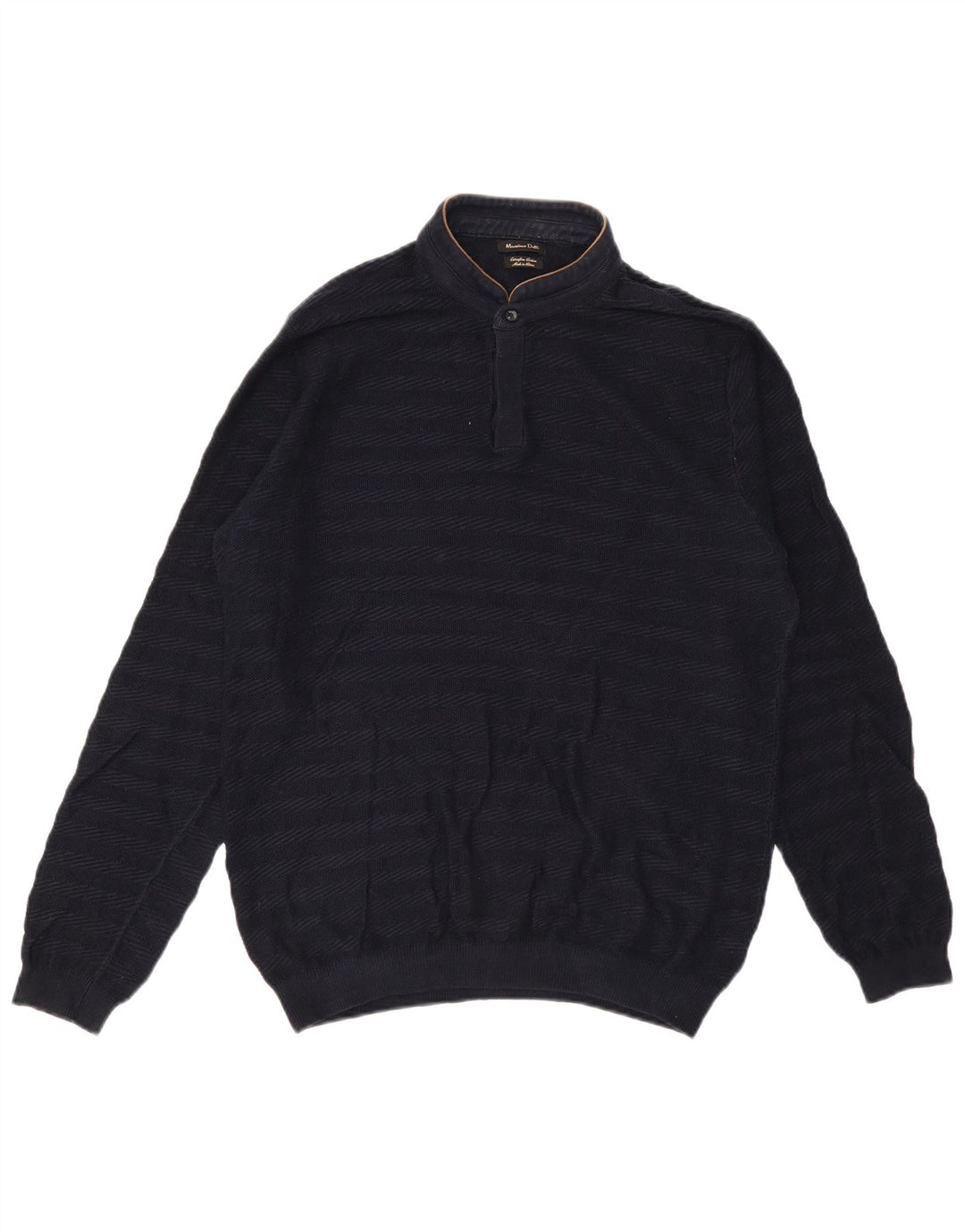Massimo Dutti Herre Button Neck Jumper Sweater Stor Marineblå Stribet