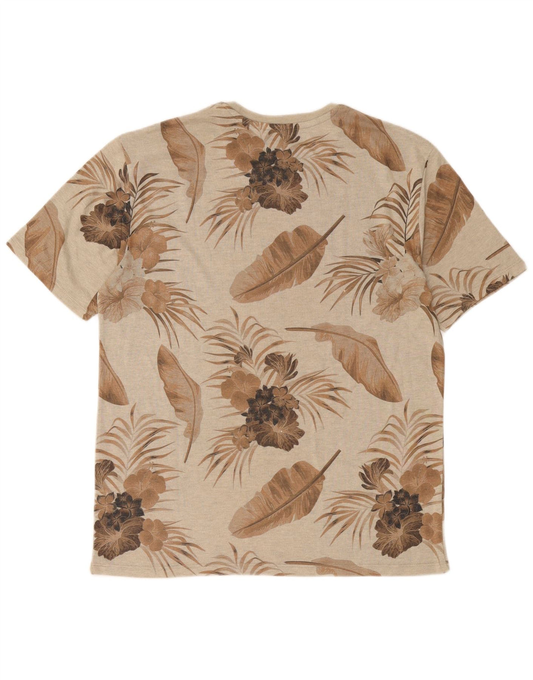 Zara Herre Grafisk T-Shirt Top XL Beige Floral Polyester