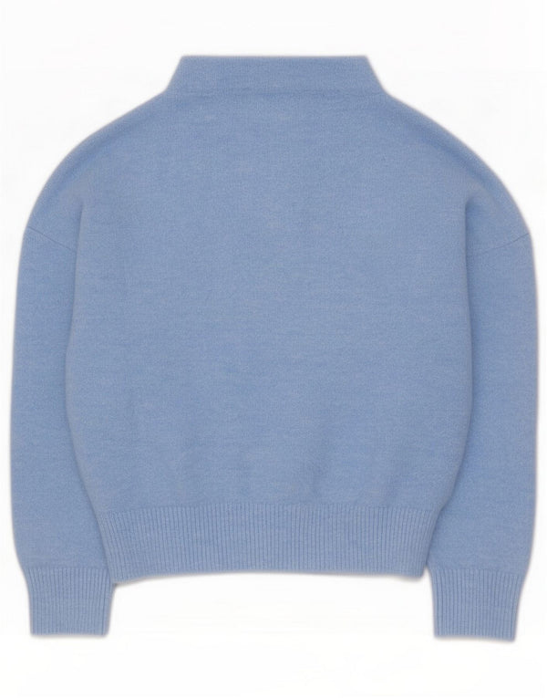 Zara Womens Crop 3/4-ærmet Turtle Neck sweater UK 12 Medium Blue