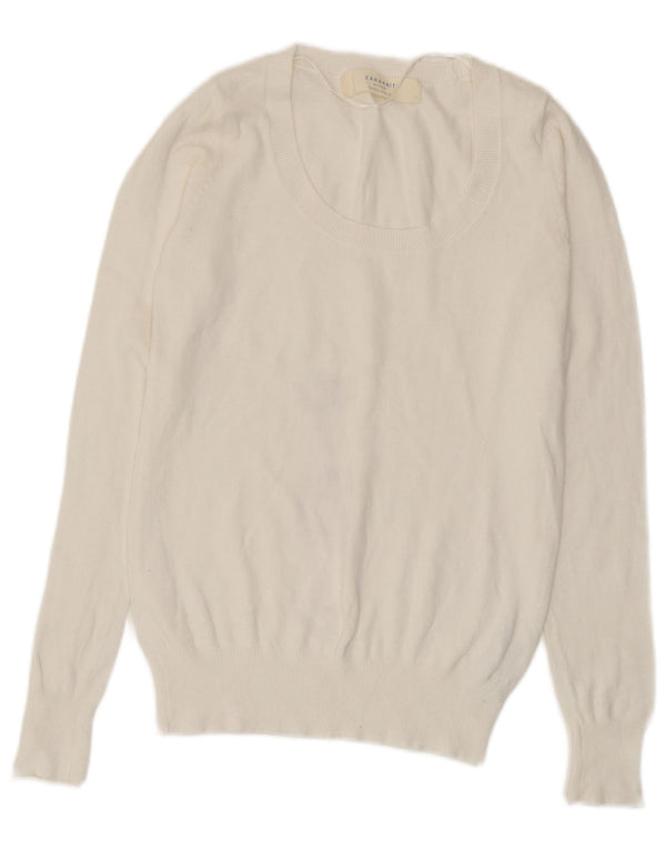 Zara Dame Boat Neck Jumper Sweater UK 12 Medium White Bomuld
