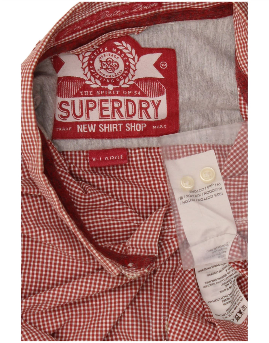 SUPERDRY Herreskjorte XL Rød Gingham Bomuld