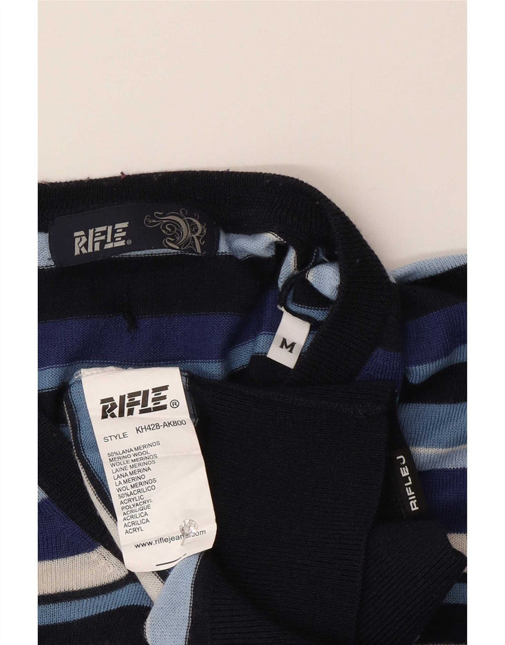 Rifle Herre V-hals sweater Medium Marineblå Stribet Uld