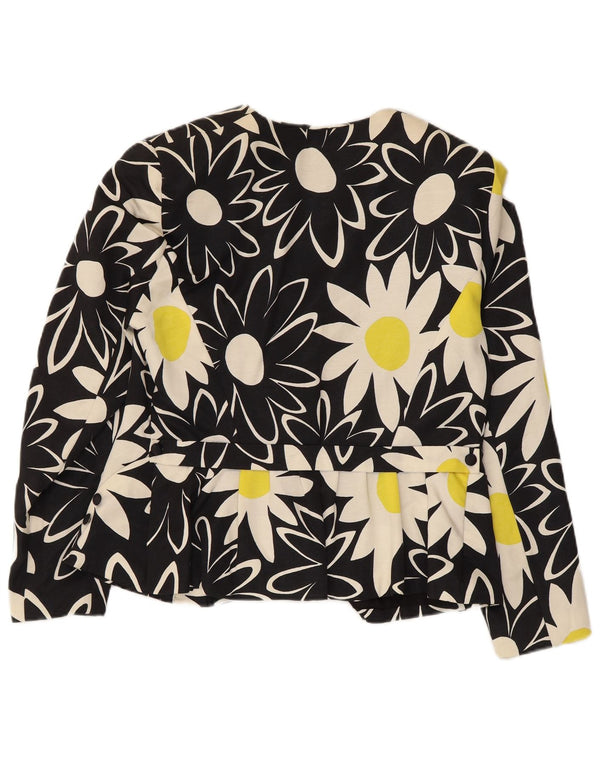 Vintage Dame 2 Button Blazer Jacket UK 14 Medium Black Floral
