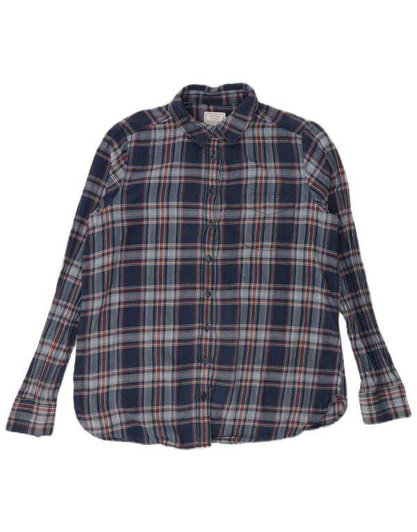 Fat Face Dame Oversized Flanell Shirt UK 10 Small Navy Blue Ternet Bomuld
