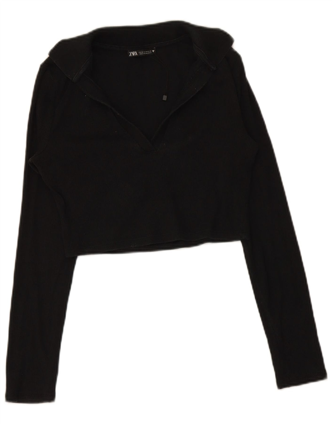Zara Dame langærmet Crop Polo Shirt UK 12 Medium Black