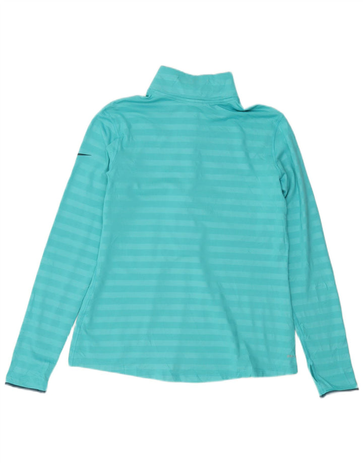 Nike Dame Dri Fit Pullover med lynlås-hals Træningsdragt Top UK 18 XL Blå Stribet