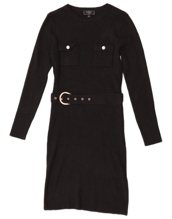 Lipsy Womens Military Jumper Dress UK 10 Small  Black Polyamide
