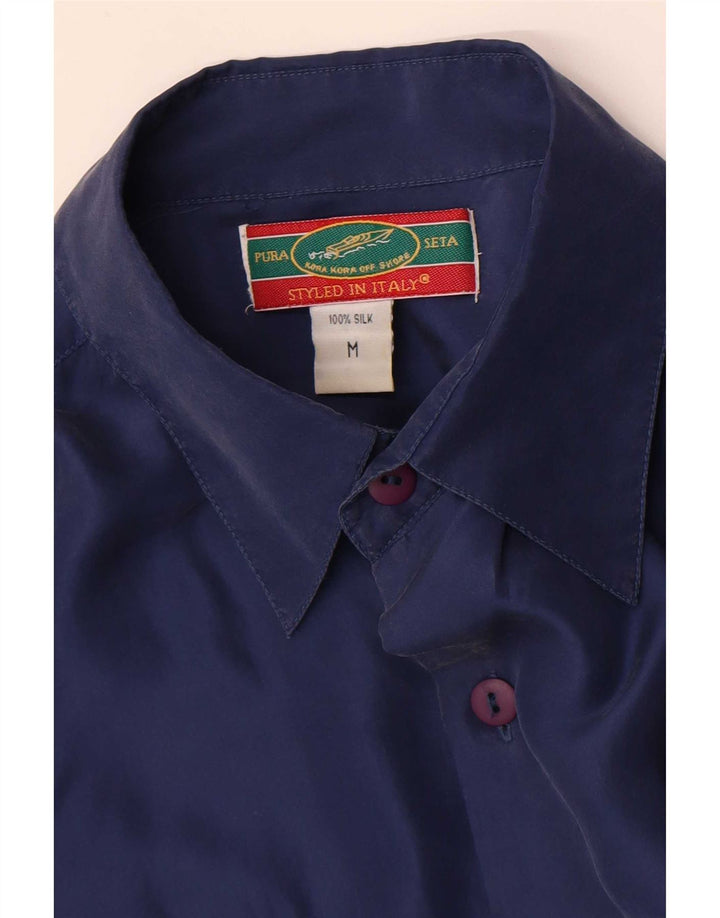 Vintage herreskjorte medium marineblå silke