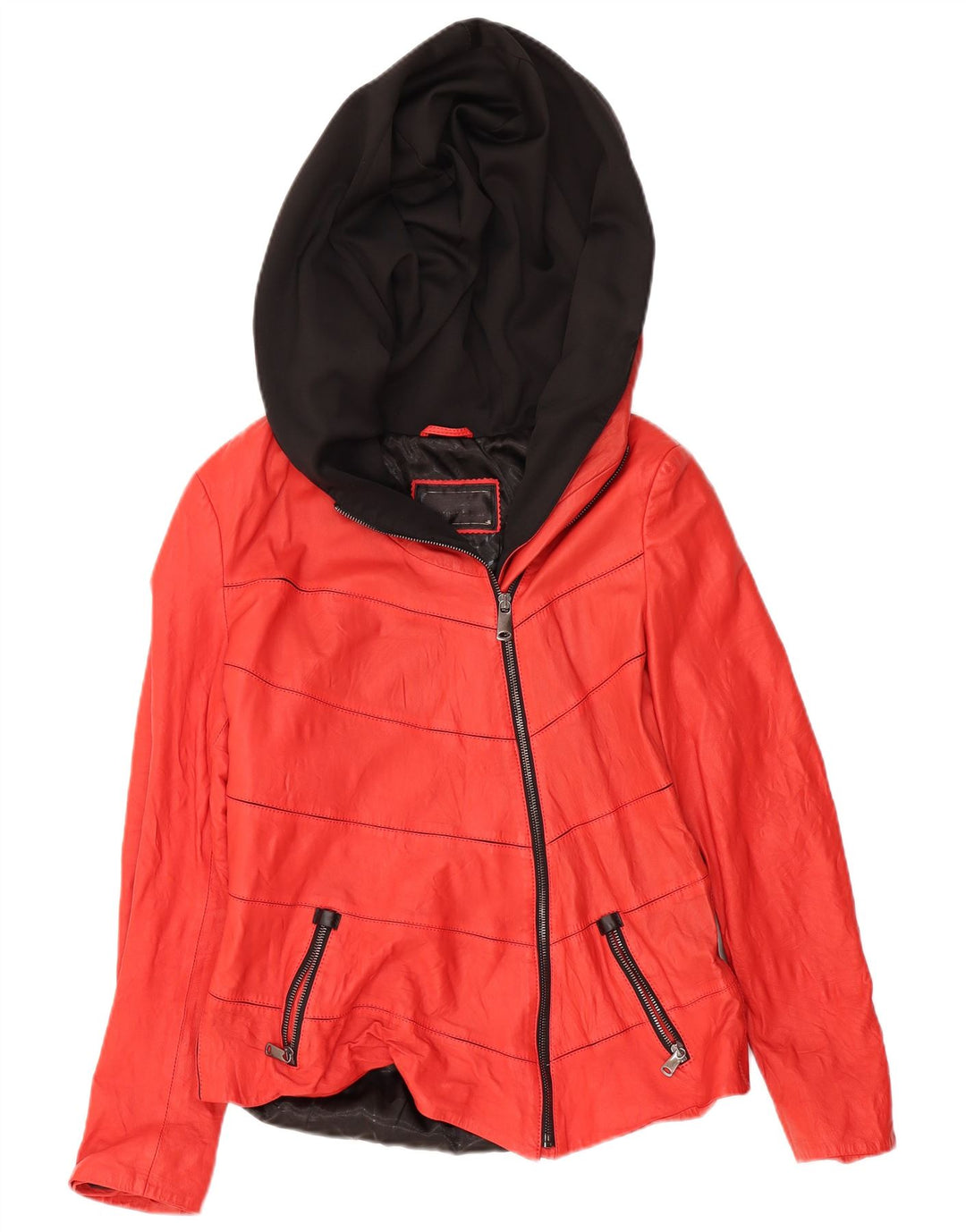 IBIZA Læderjakke med hætte til kvinder UK 20 2XL Rød Colourblock Læder