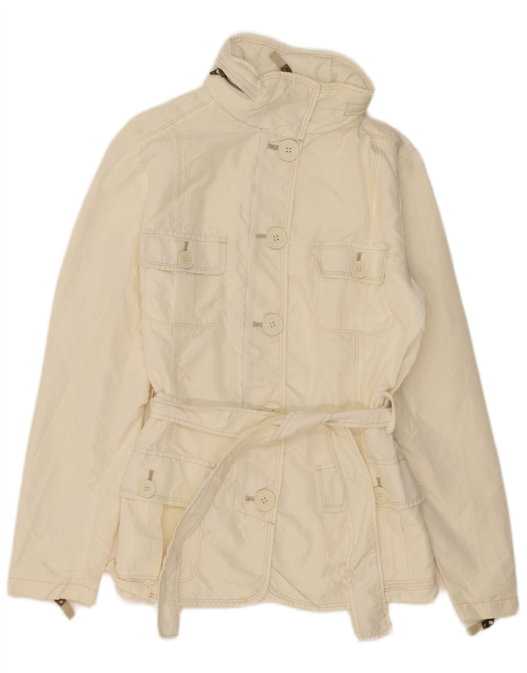 Zara Dame Hooded Utility Jacket UK 10 Small Off White Nylon