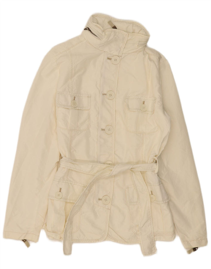 Zara Dame Hooded Utility Jacket UK 10 Small Off White Nylon