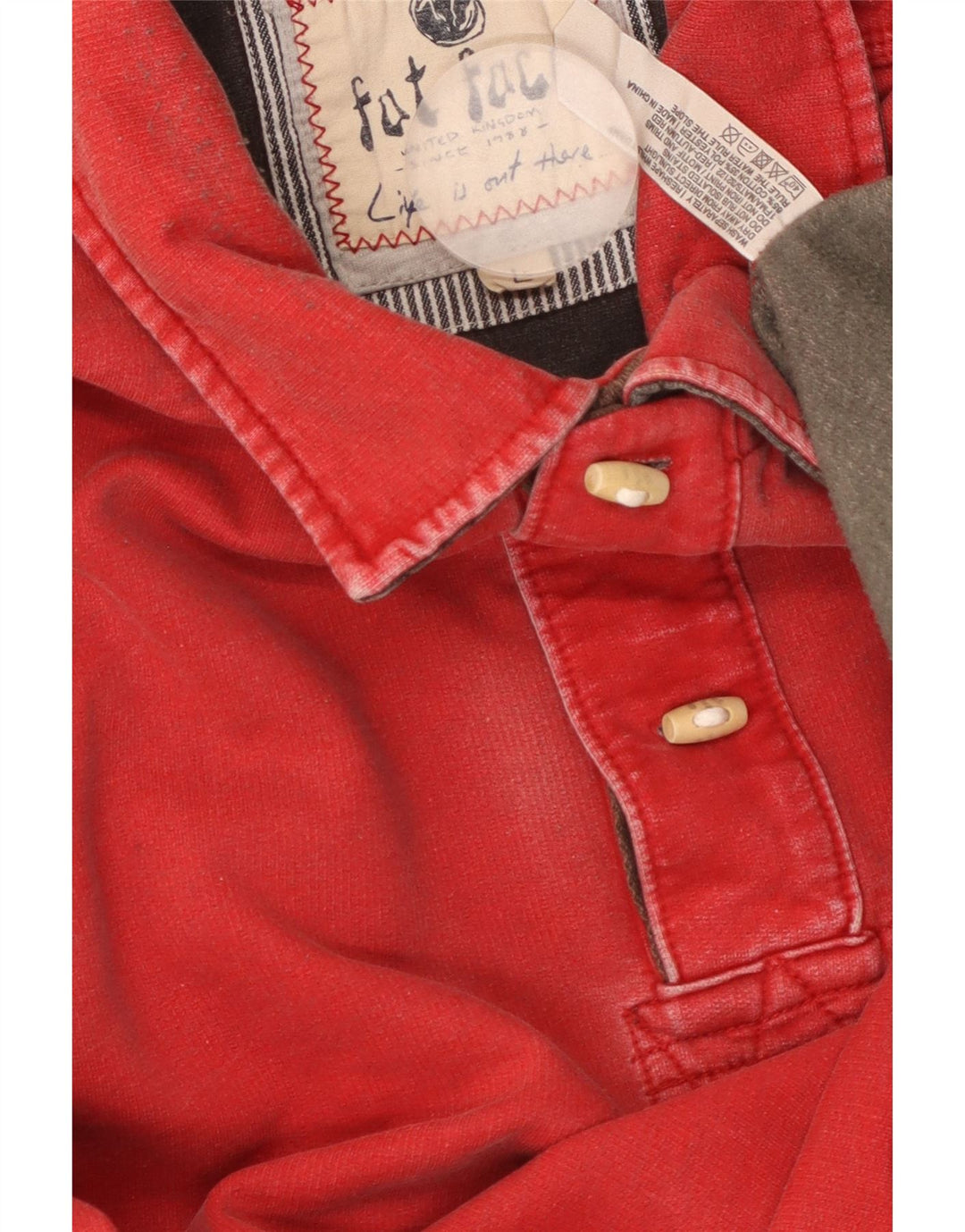 FAT FACE Herre Button Neck Sweatshirt Jumper Stor Rød Bomuld