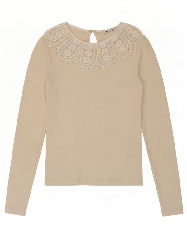 Zara Womens Crop Top Langærmet UK 8 Small Beige