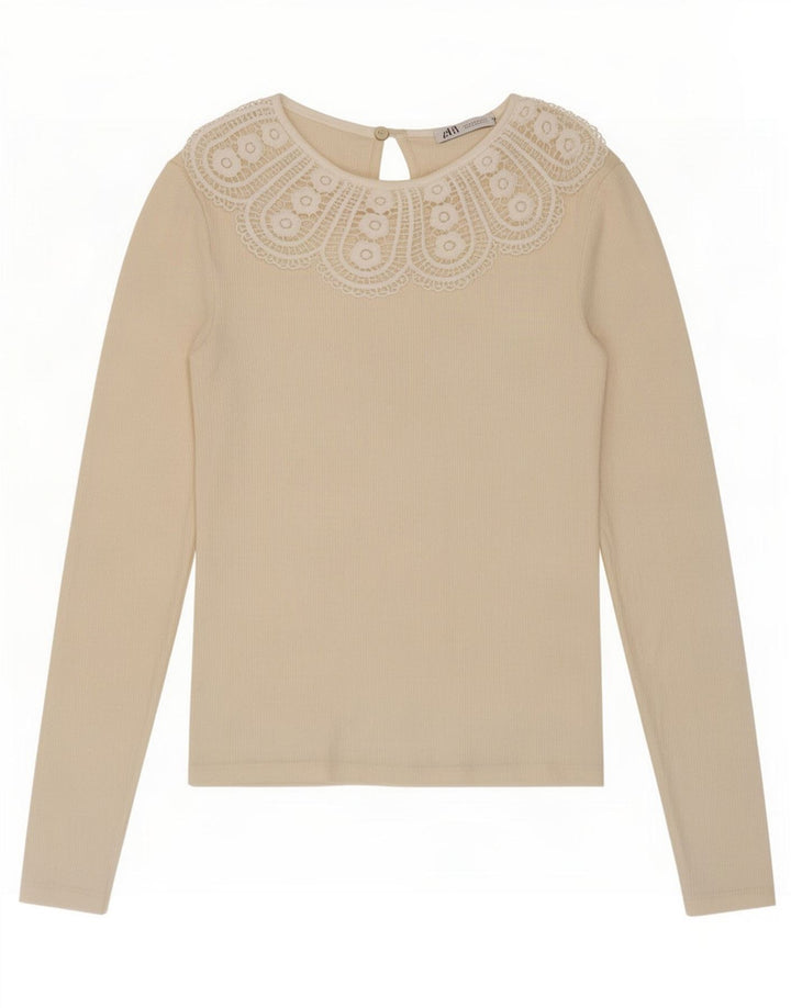 Zara Womens Crop Top Langærmet UK 8 Small Beige