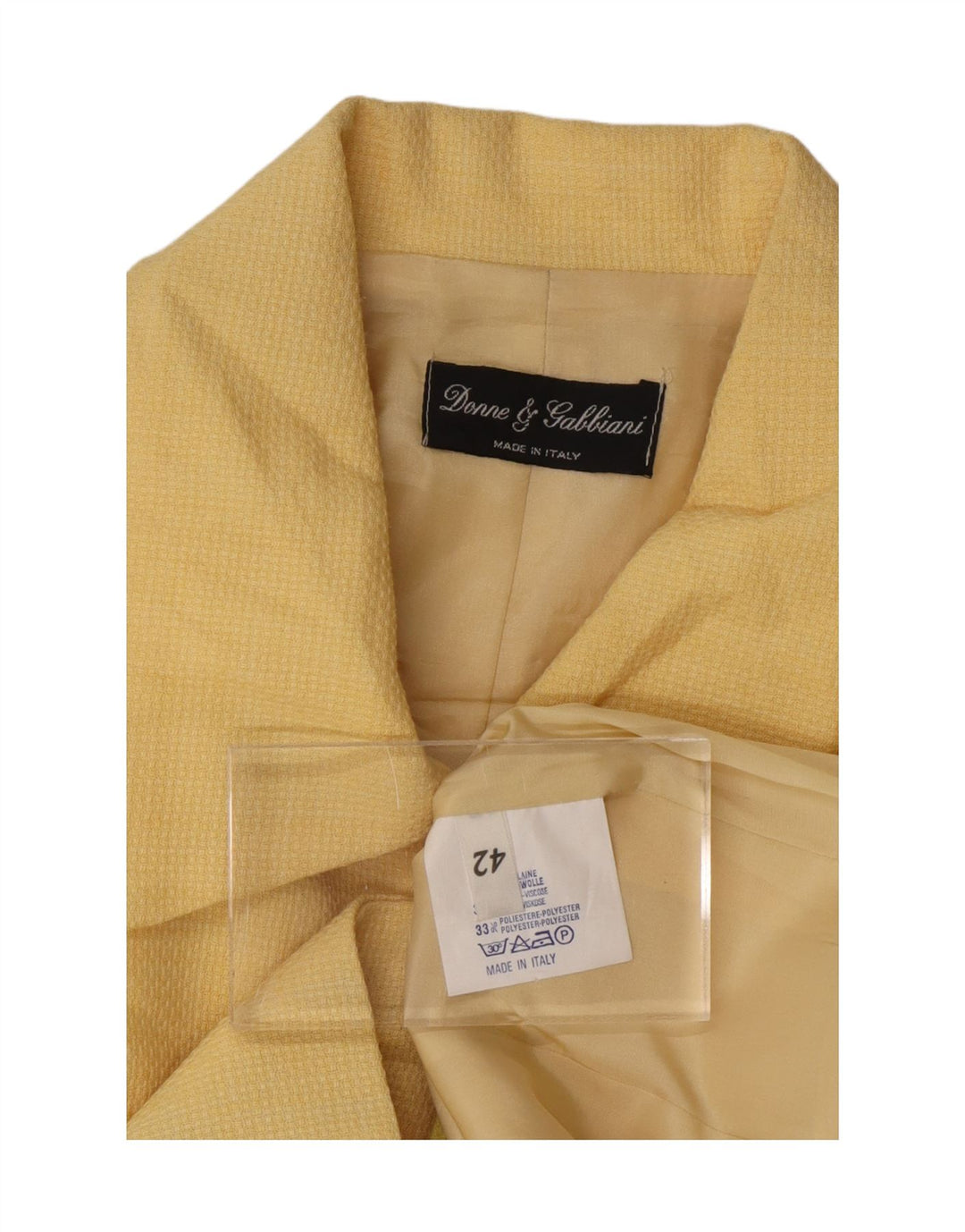 VINTAGE Womens Crop Blazer Jacket IT 42 Medium Yellow Wool Vintage Vintage and Second-Hand Vintage from Messina Hembry 