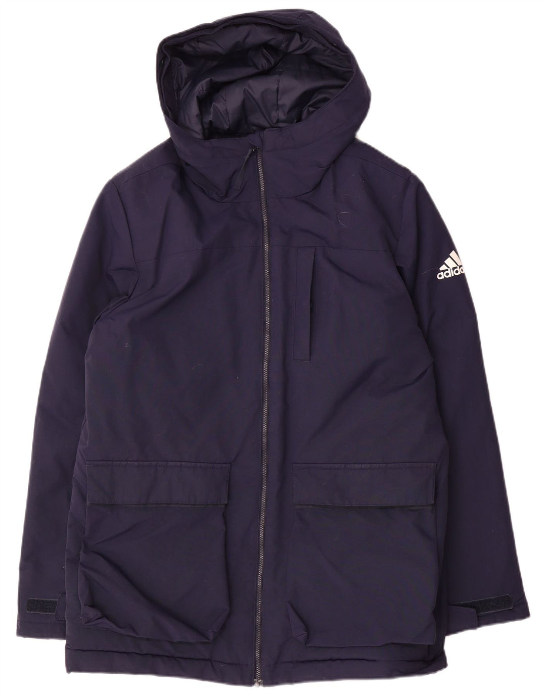 Adidas Herre Hooded Windbreaker Jacket UK 38 Medium Navy Blue Polyamid
