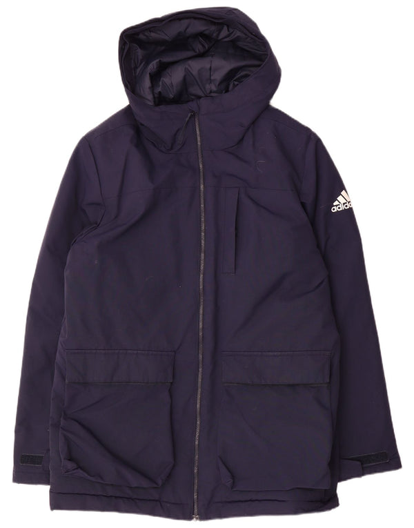Adidas Herre Hooded Windbreaker Jacket UK 38 Medium Navy Blue Polyamid