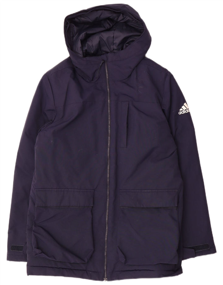 Adidas Herre Hooded Windbreaker Jacket UK 38 Medium Navy Blue Polyamid